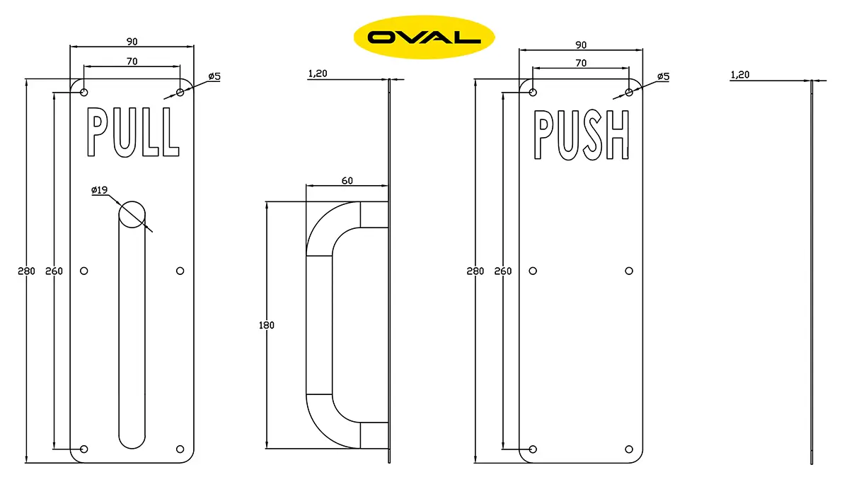 Bản vẽ tay nắm/đẩy cửa chống cháy Oval VN