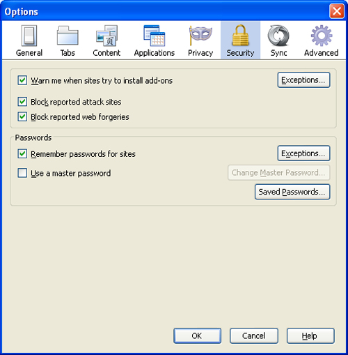 Verify that security options are enabled