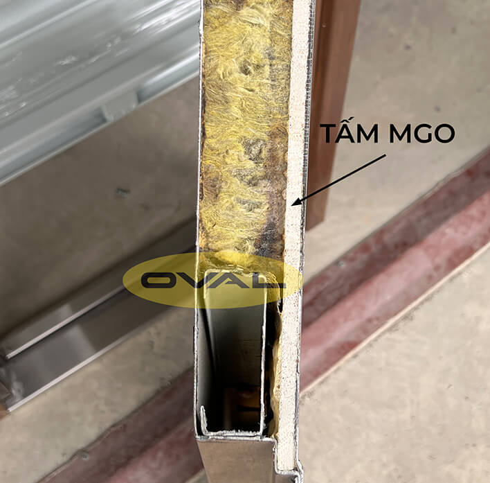 Mặt cắt cấu tạo cửa chống cháy dùng keo PU OV-K và tấm MGO