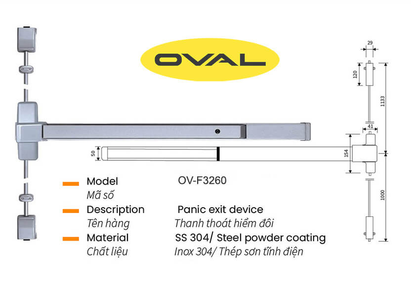 Bản vẽ thanh thoát hiểm đôi Inox 304