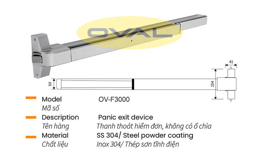 Bản vẽ thanh thoát hiểm đơn Inox 304